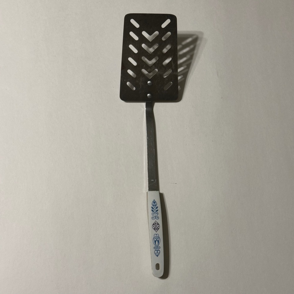 Vintage Stainless Steel Slotted Spatula Japan Blue Purple Floral Handle Retro